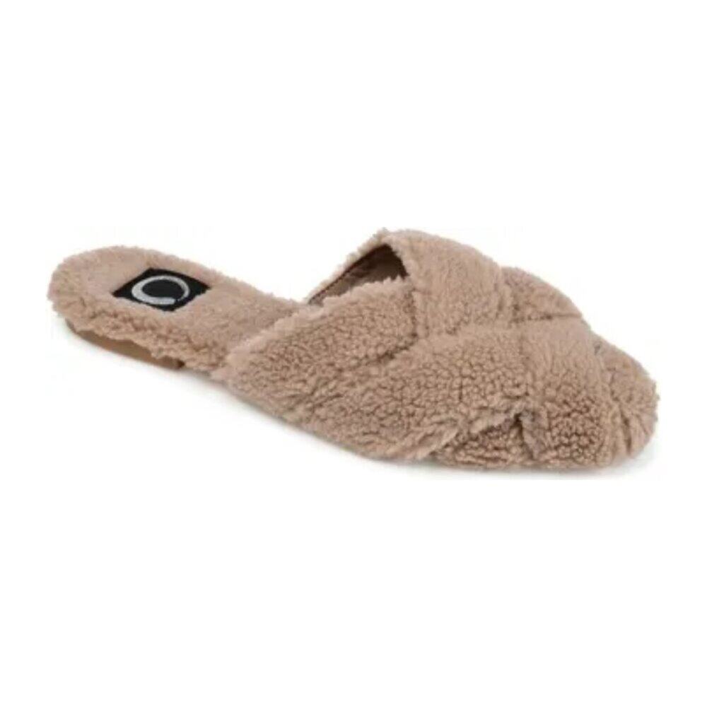 Journee Collection Sereena mules Tan Sherpa Cozy Slide - Size 10